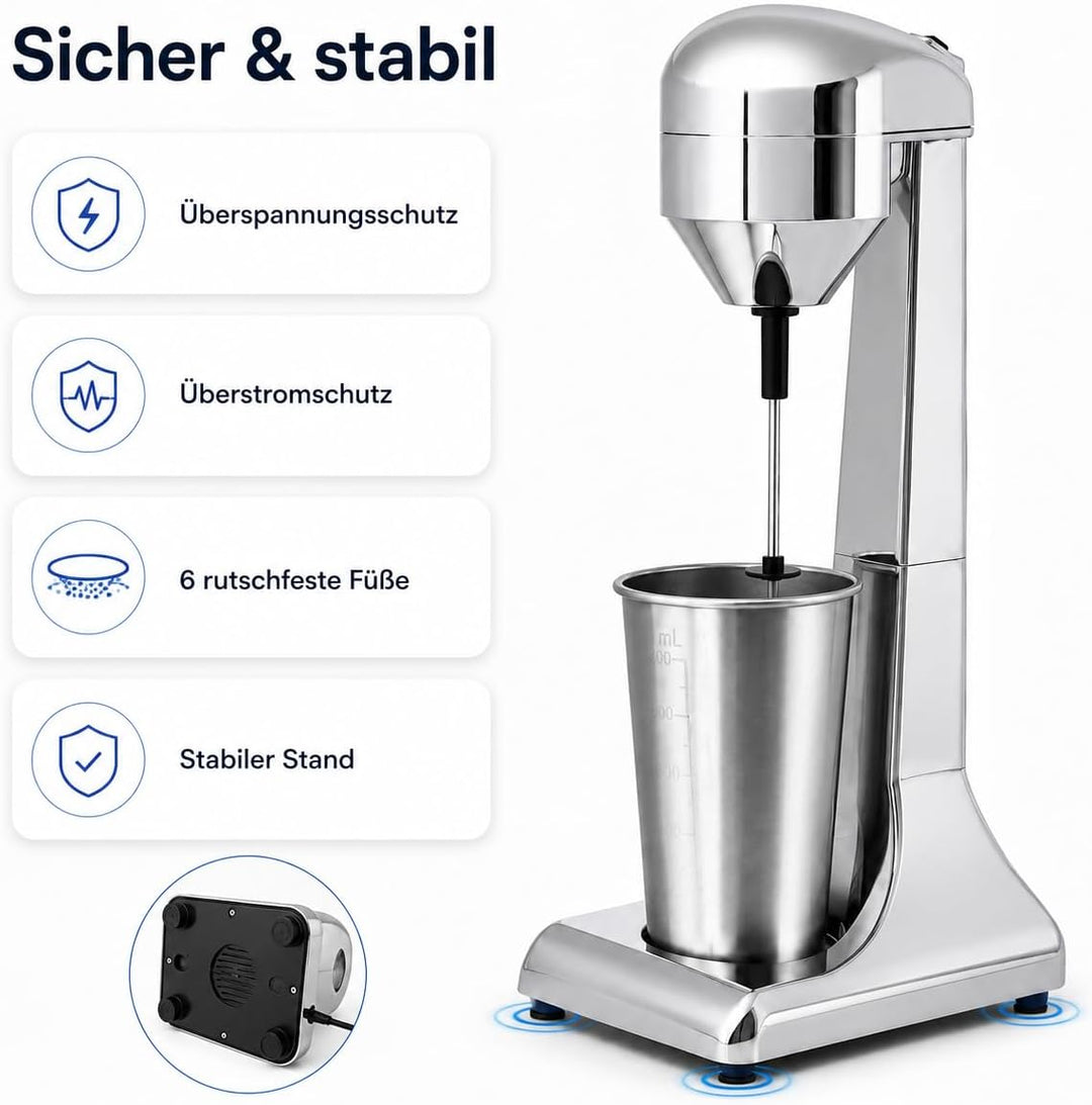 Frappe Mixer, Eiweiss Shaker Elektrisch mit 2 Geschwindigkeitsstufen Standmixer mit 1 Becher, Edelst
