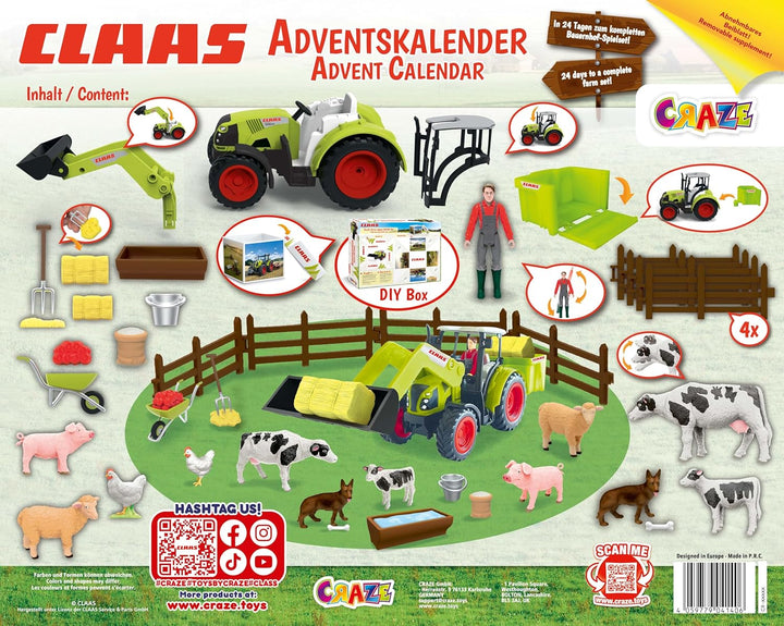 CRAZE Adventskalender Kinder CLAAS Spielzeug Adventskalender mit Bauernhof Figuren und Traktor, 24 Ü