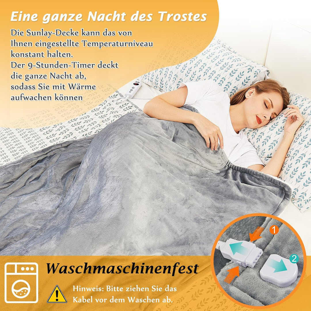 Heizdecke mit Abschaltautomatik, 130x160cm, 10 Heizstufen Up-to-9 Stunden Auto-Off-Timer Überhitzung