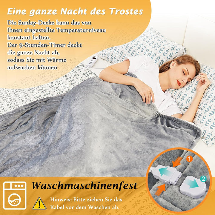 Heizdecke mit Abschaltautomatik, 130x160cm, 10 Heizstufen Up-to-9 Stunden Auto-Off-Timer Überhitzung