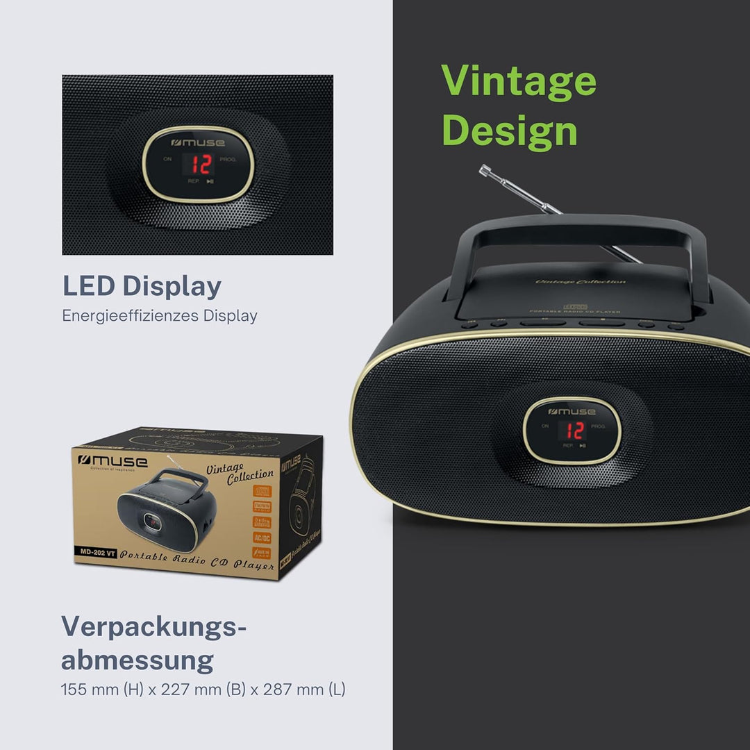 Muse MD-202 VT - Mobilradio mit CD-Player & LED-Display Schwarz, Schwarz