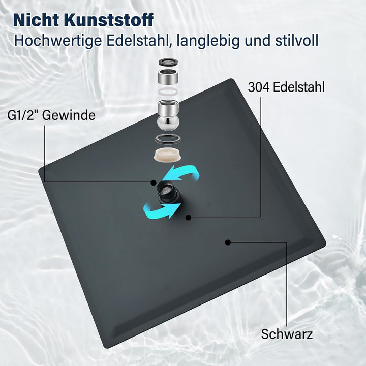 Rozin Regendusche Duschkopf Schwarz Matt 12 Zoll(30 cm) Runde Einbau Duschköpfe Edelstahl Ultradünn
