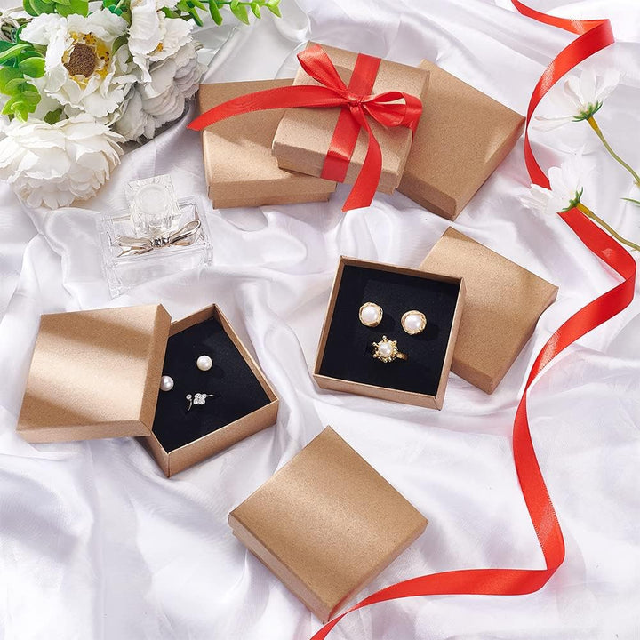 BENECREAT 16 Pack Halskette Ring Box 7x7x3cm Kraft Brown Rechteck Karton Schmuckschatullen Kleine Ge