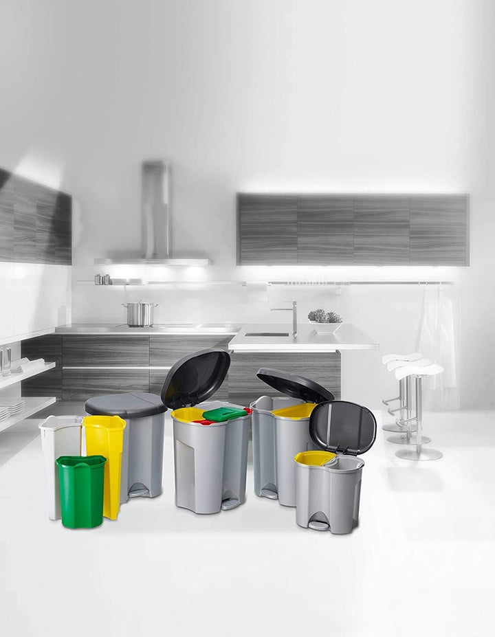 Rotho Duo Mülleimer 2x 10l zur Mülltrennung mit Deckel, Kunststoff (PP recycelt) BPA-frei, silber, 2