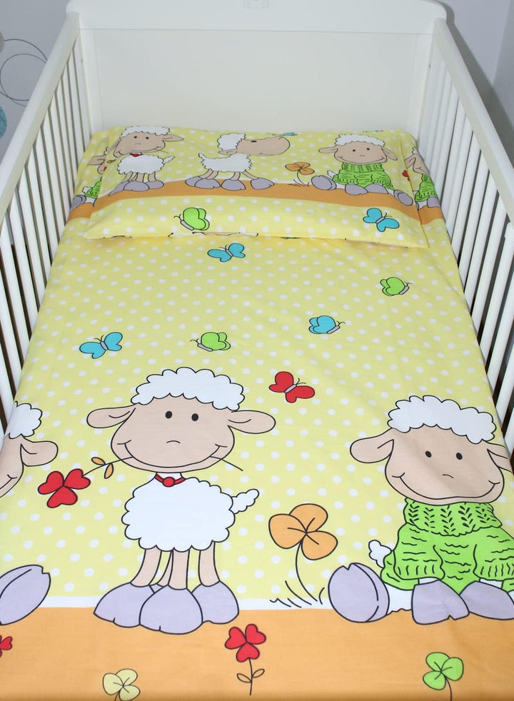 Baby Bettset Bettwäsche mit Himmel Vollstoff - Schaf Gelb - Bettausstattung Set (7 teilig), 7 teilig