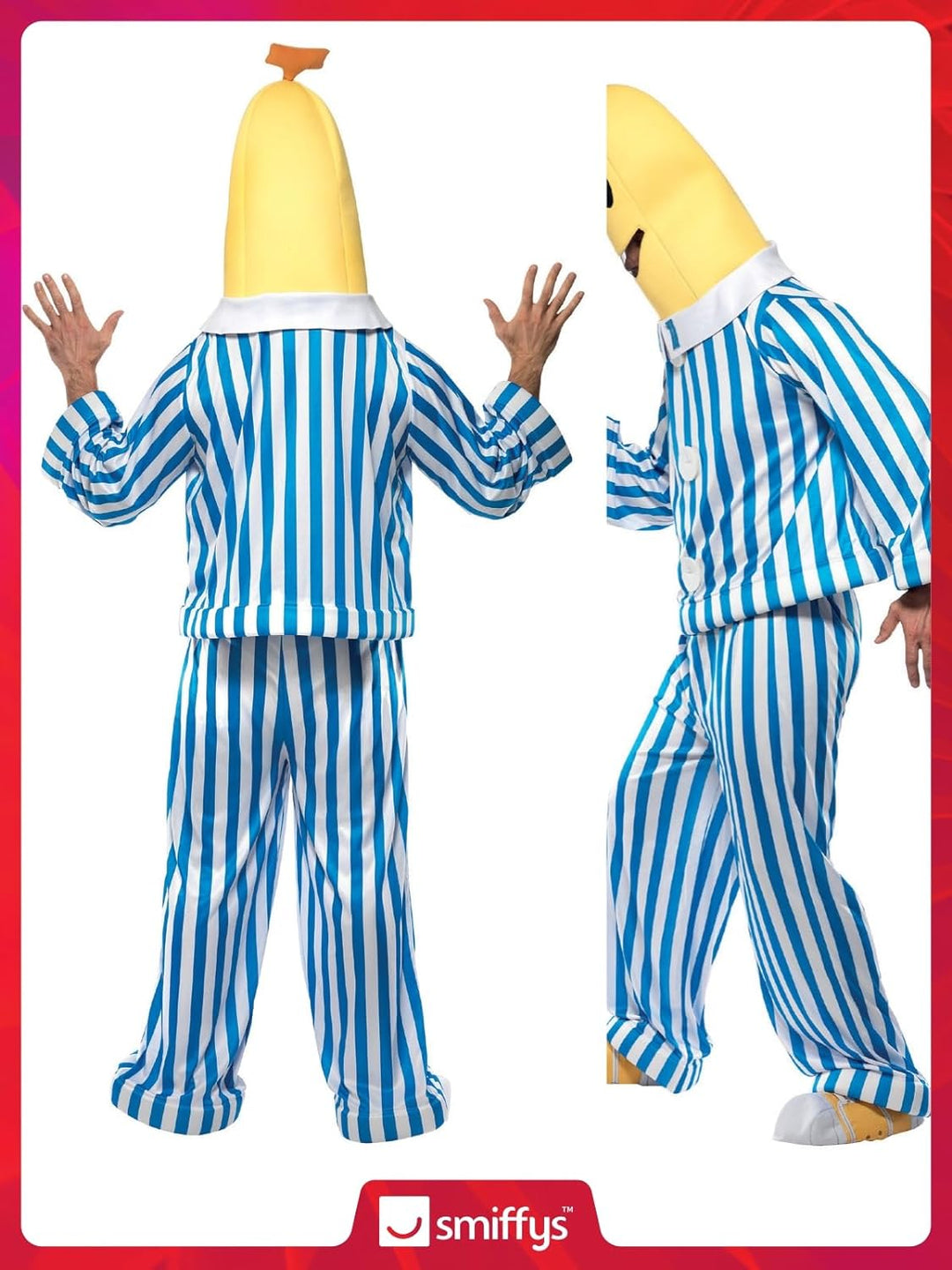Smiffys, Unisex Bananas in Pyjamas Kostüm, Oberteil, Hose, Kopfteil und Überschuhe, Grösse: M, 33131