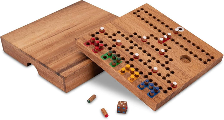 LOGOPLAY Blockade Reisespiel im Holzkasten - 18cm x 18cm - Würfelspiel - Strategiespiel - Gesellscha