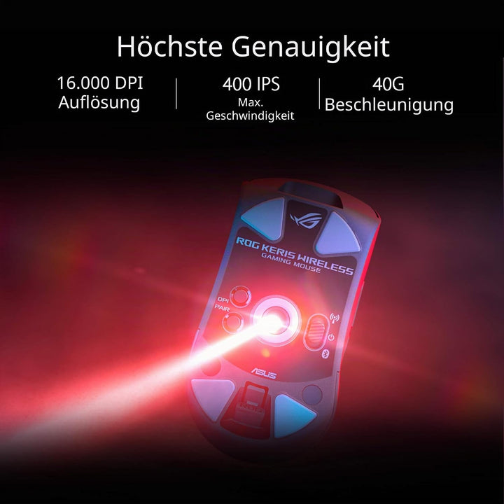 ASUS ROG Keris Wireless Gaming Maus (kabellos oder kabelgebunden nutzbar, 16.000 dpi, 400 ips, 1000H
