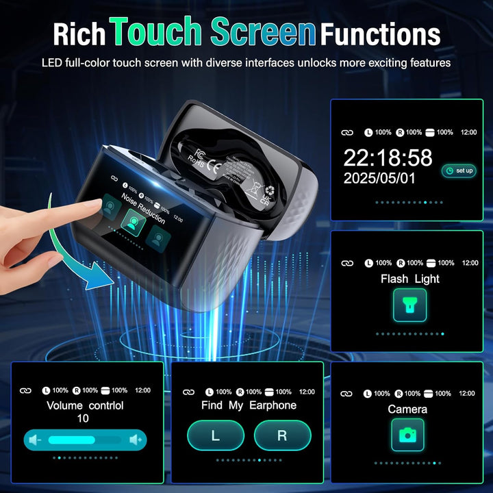 ZYHKON Bluetooth Kopfhörer mit Touchscreen, In Ear Kopfhörer Kabellos Bluetooth 5.4 mit ANC/ENC Mic
