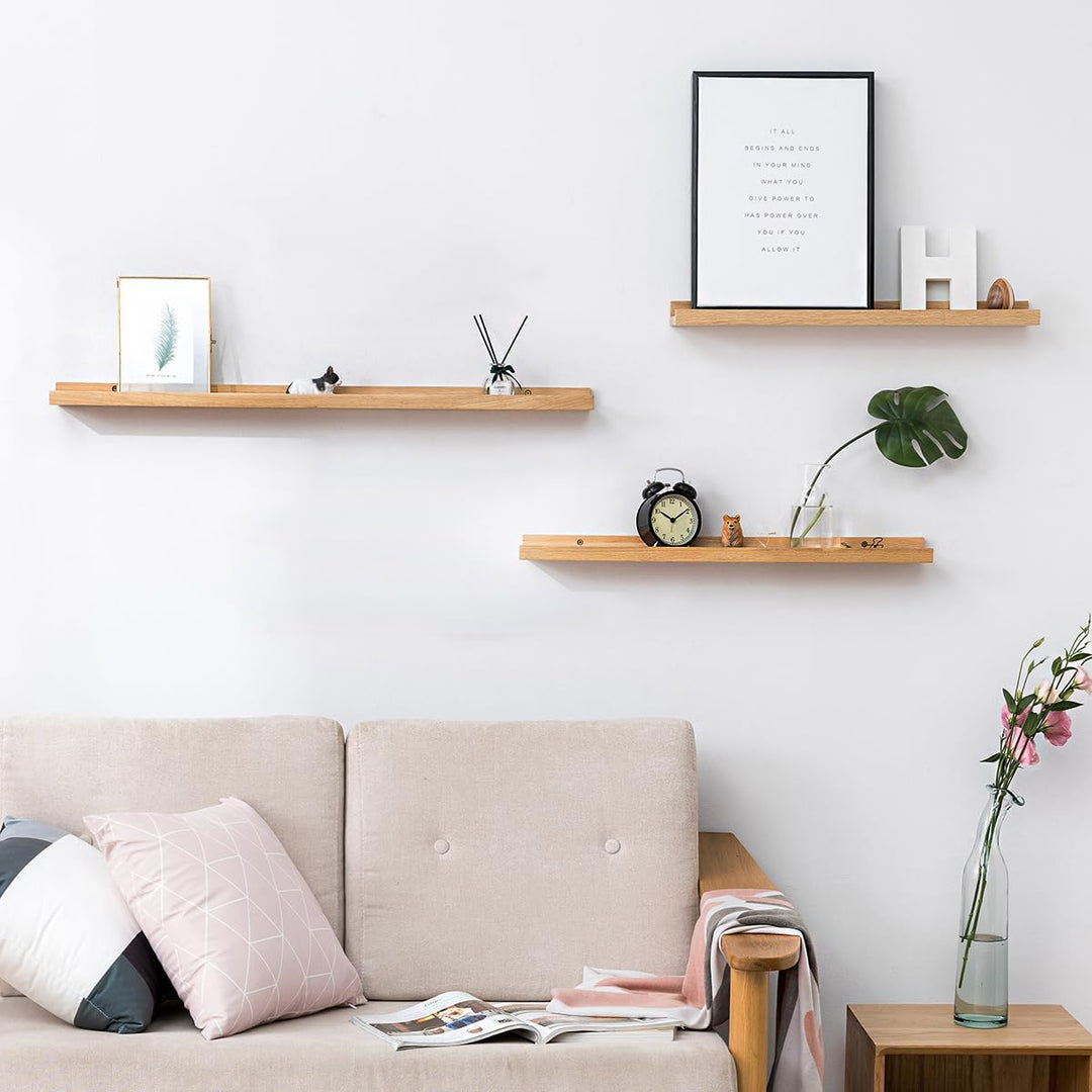 OAKERLAND Schweberegal Eiche Massiv Bilderleiste Holz 50cm Klein Wandregal für Küche, Wohnzimmer, Sc
