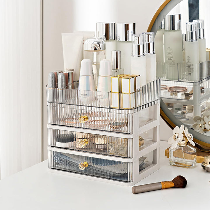 Make-up-Organizer mit 3 Schubladen – Stapelbarer Acryl Kosmetik-Organizer mit herausnehmbarem Tablet