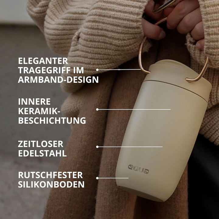 EQUA Thermobecher 300ml, Edelstahl, doppelisoliert, bis zu 4h heiss,100% dicht, butter, Butter