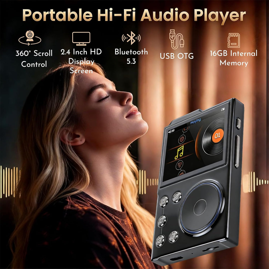 Hi Res MP3 Player, 16GB Bluetooth 5.3 HiFi DSD DAC FLAC Audio Player Verlustfreier Hochauflösender M