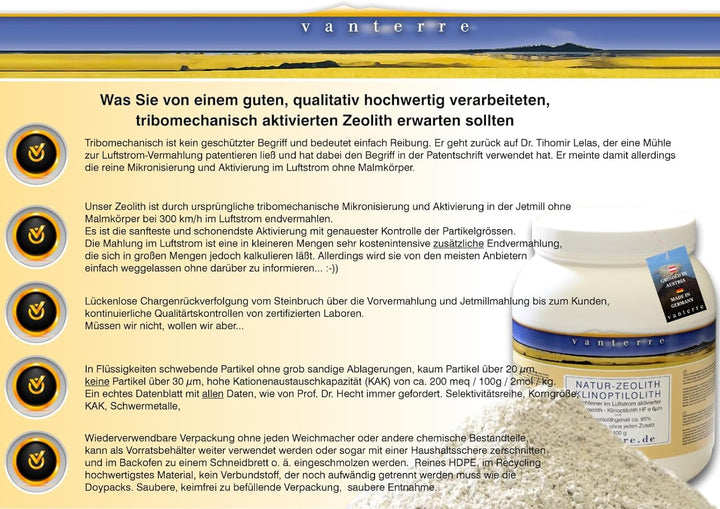 vanterre 1400g ZEOLITH - KLINOPTILOLITH ø 6µm - Im Luftstrom vermahlen und aktiviert