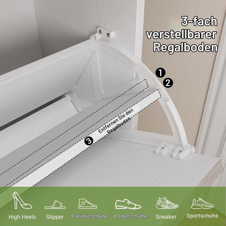 Schuhschrank Schmal, Schuhregal Mit 4 Klappen, Schuhkipper Mit Trennwände Verstellbar Und Abnehmbar,