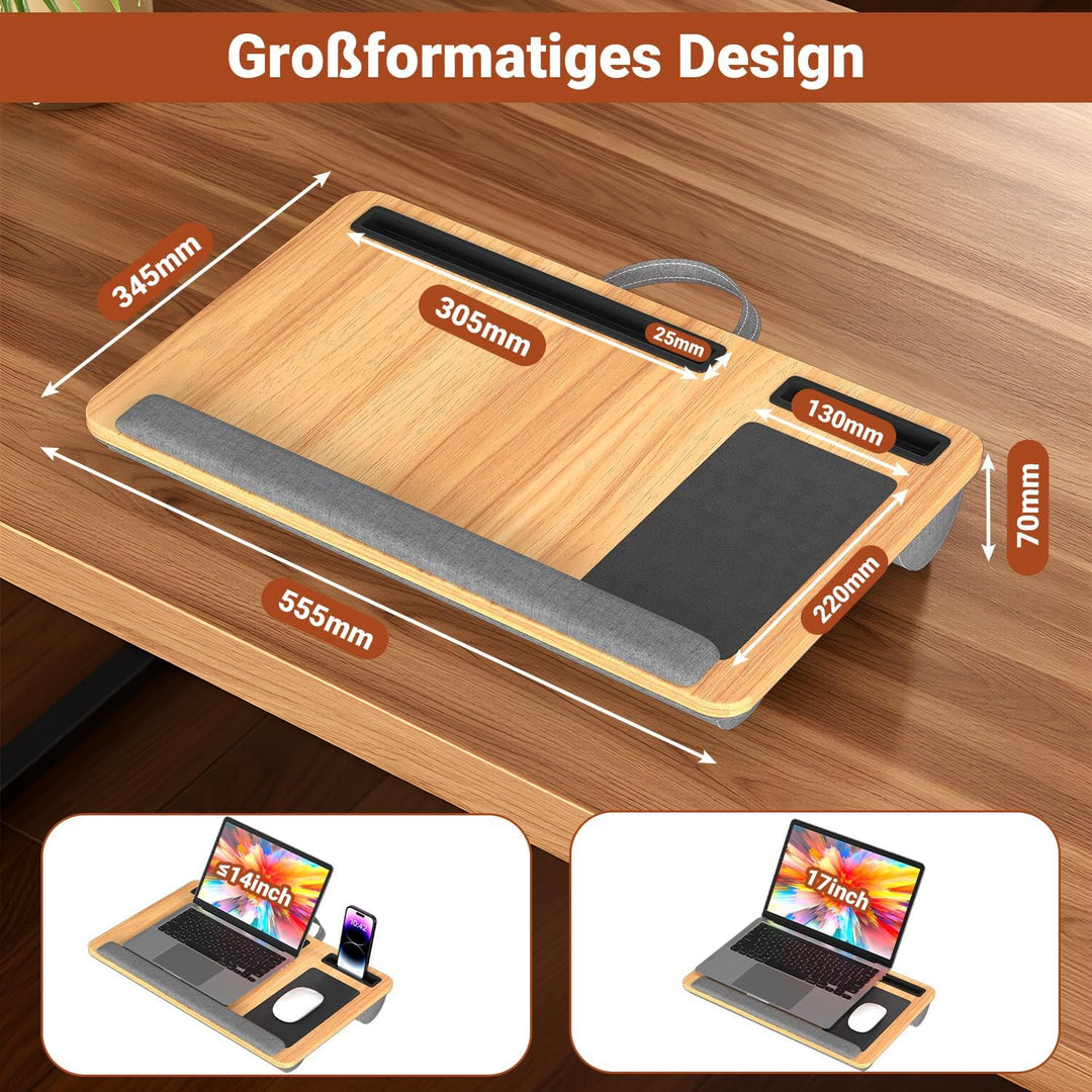 Laptopkissen Gross & Ergonomisch mit Handgelenkauflage & gepolsterter Unterseite – Laptoptisch für B