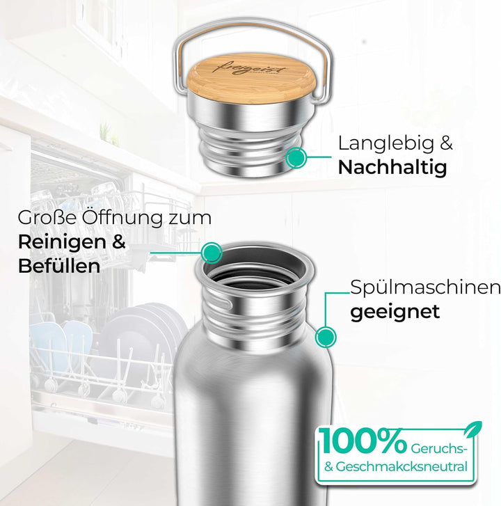 freigeist Trinkflasche Edelstahl einwandig mit Gratis Sportverschluss - Trinkflasche 1l | 750 | 500