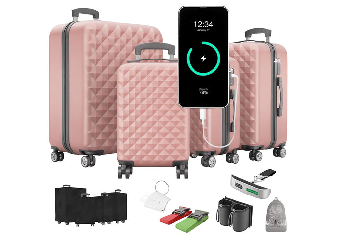 Onbest Premium Kofferset 4-TLG – Reisekoffer mit TSA-Lock, USB-Anschluss – Plus 1x Kofferwaage, 2X K