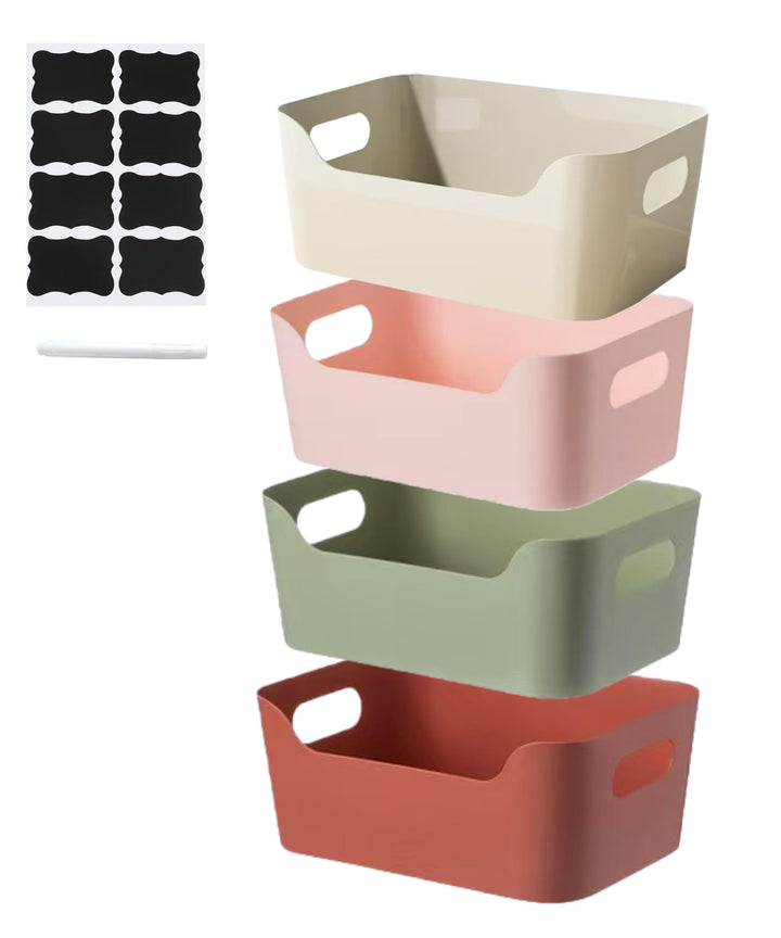 4 Stück Mixfarbe Aufbewahrungsboxen mit Griff 24×17×10 cm,Niedrigeren Vorderseite Aufbewahrungskorb,