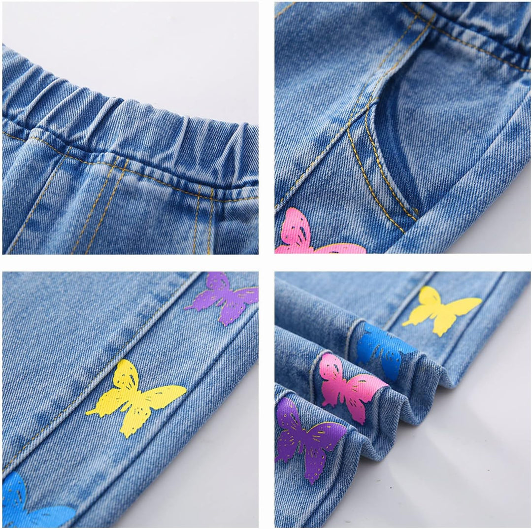 Rolanko Mädchen Jean Hosen Loch Denim Blau Jeans, Vintage Hose mit weitem Bein für Kinder Fit 5-6 Ja