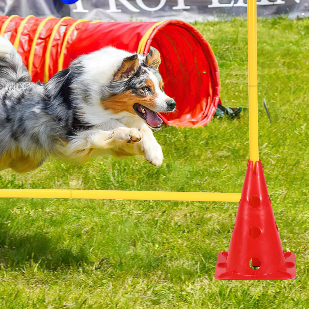 Steckhürdenset Hund, 12 Kegel, 6 Stangen Agility Hürden Steckhürden Set, Koordinationstraining für K