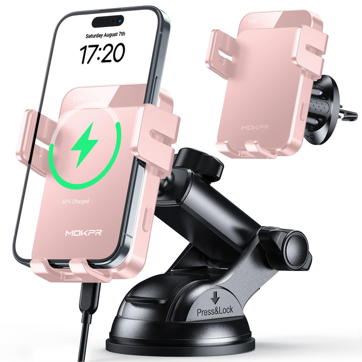 MOKPR Handyhalterung Auto mit Ladefunktion, 15W Handyhalterung Auto Induktives Laden für Entlüftungs