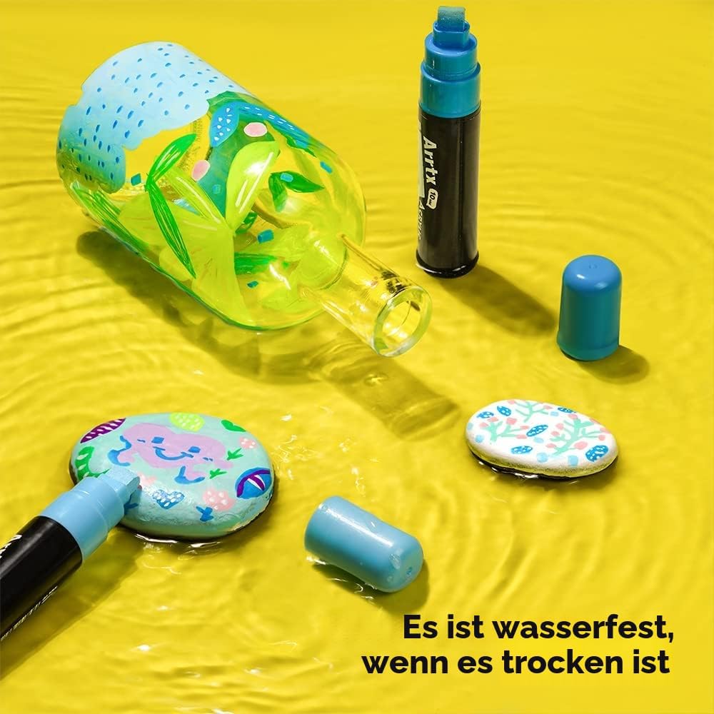 Arrtx Acrylstifte Marker 12 Stück Keil-Spitze 10mm für breite Markierungen - wasserfest, schnell-tro