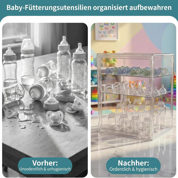 Acryl-Babyflaschen-Organizer mit Magnetverschluss, Aufbewahrung für Sauger und Pumparteile, geeignet