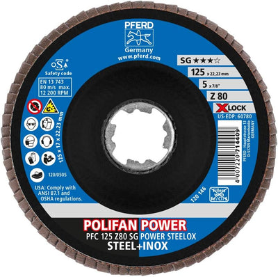 PFERD Fächerscheibe POLIFAN POWER, 10 Stück, 125mm, Z80, X-LOCK (22,23 mm), SG STEELOX, 67788127 – f