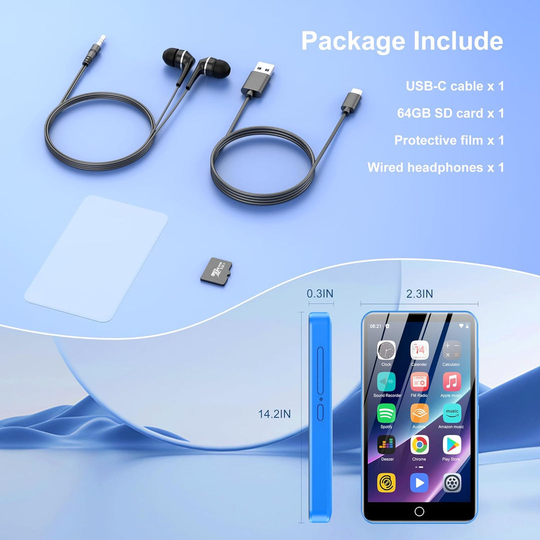 MP3 Player Spotify, 80 GB MP3 Player mit Bluetooth und WiFi, 4-Zoll-Touchscreen, MP4 Player Android,