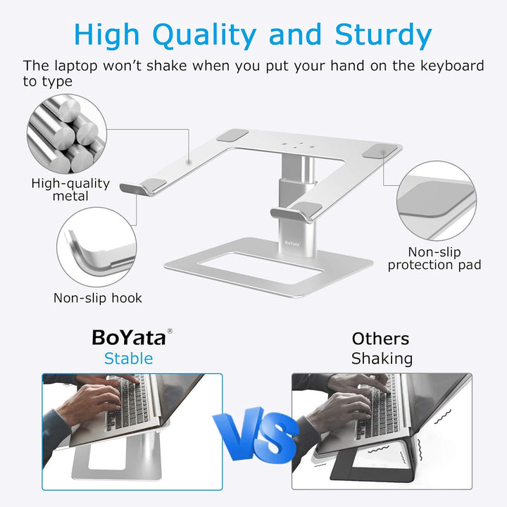 BoYata Laptopständer, Höhenverstellbarer Laptop Riser, Belüfteter Aluminium Notebookhalter für Schre