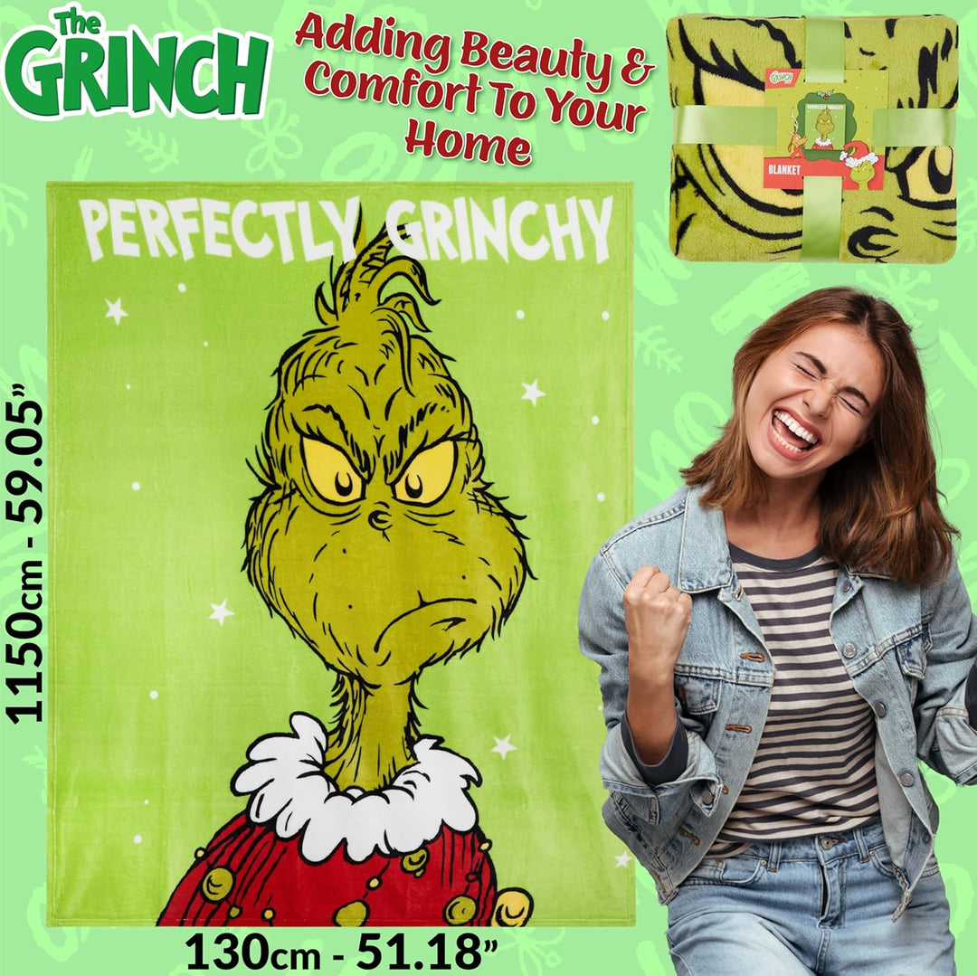 The Grinch Fleecedecke, Flauschige Kuscheldecke 150 x 130 cm - Geschenke Kinder (Grün), Grün