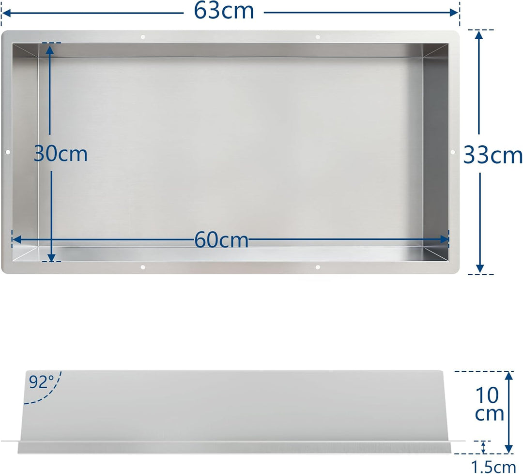 Neodrain Wandnische Dusche Edelstahl Duschnische Randlos 60 x 30 cm Einzelregal Lagerung für Badezim