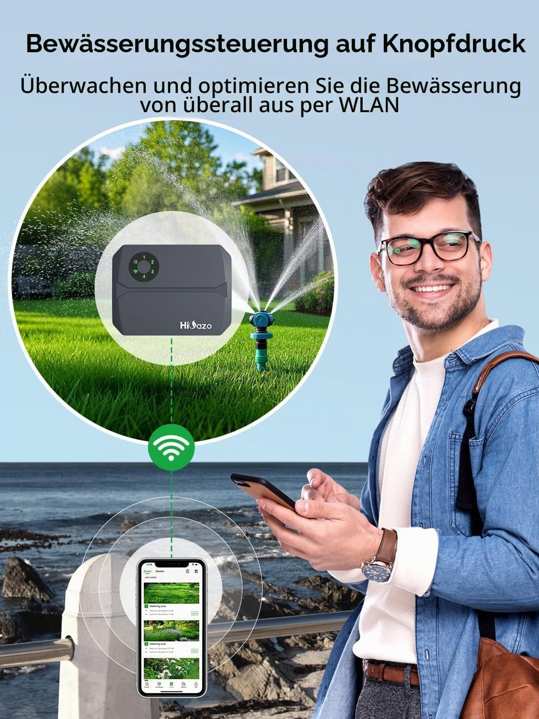 WiFi 4-Zonen Bewässerungscomputer mit App Steuerung, Smart Sprinkler Steuerung, 16 Bewässerungsprogr