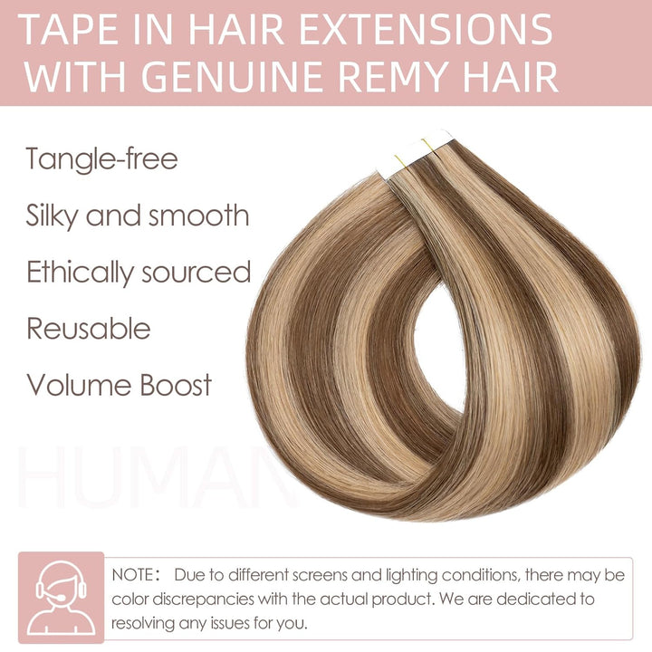 Silk-co Tape Extensions Echthaar 20stk, Haarverlängerung Tape in Extensions Echthaar, Remy Haarexten
