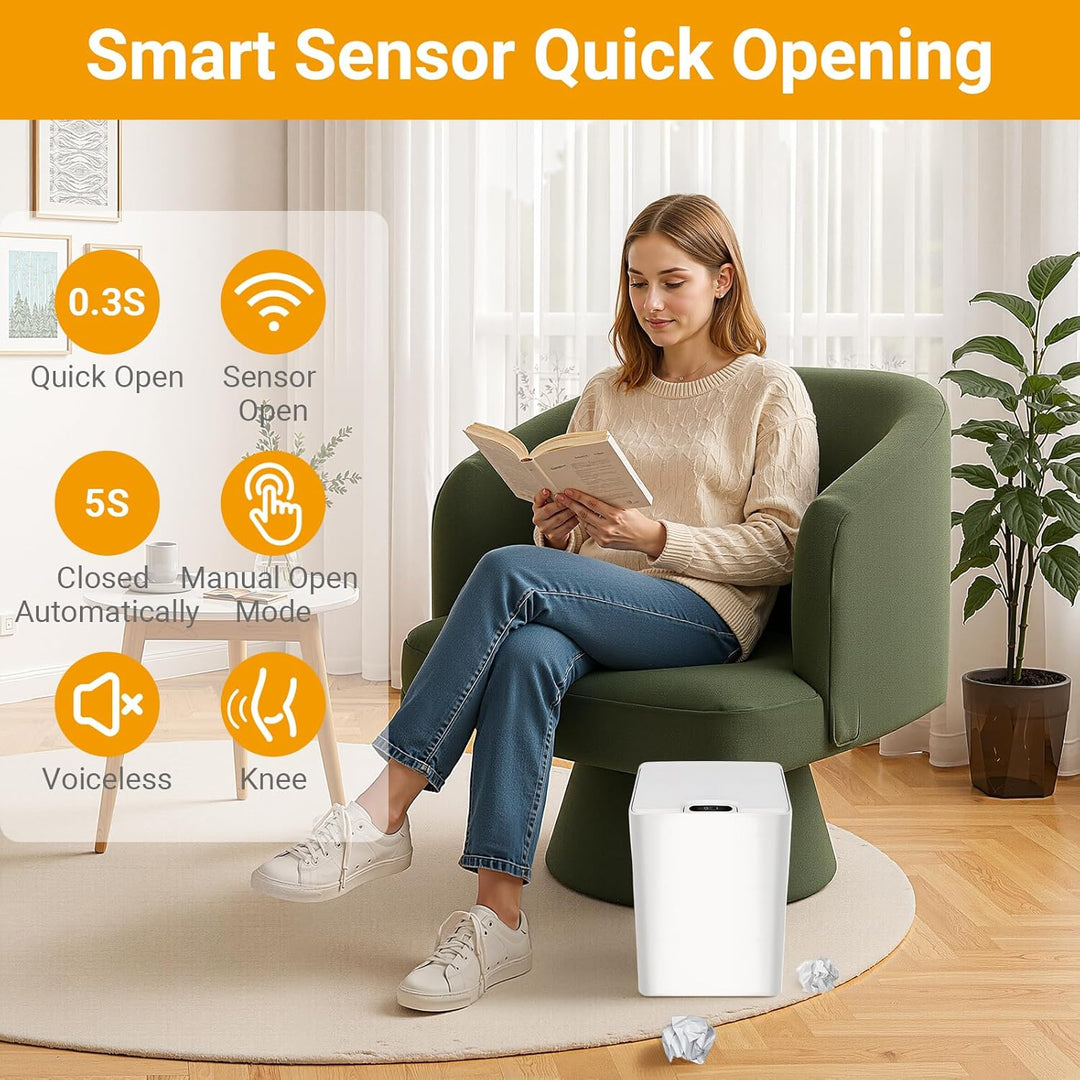 15L Badezimmer Mülleimer mit Deckel,Automatischer Sensor Mülleimer aus Kunststoff,IPX5 Wasserdichter