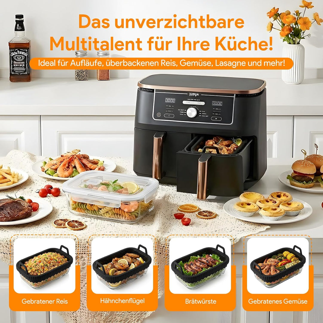 2pcs Glas Auflaufform Airfryer für Ninja Heissluftfritteuse AF400EU/DZ400EU/AF500EU/COSORI Heissluft