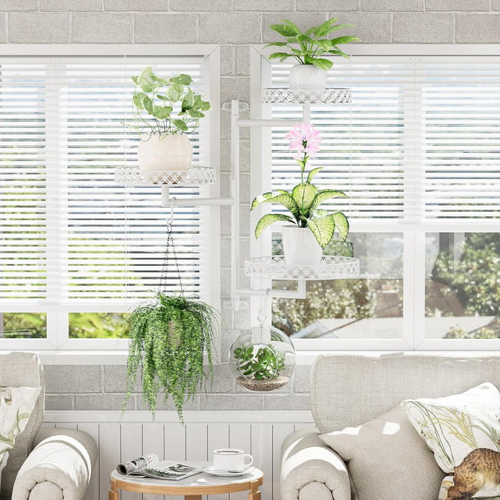 Ovicar Drehbare Fenster-Pflanzenregale – Innenwand-Pflanzenständer, 3-stöckig, Blumenmuster, Metall-