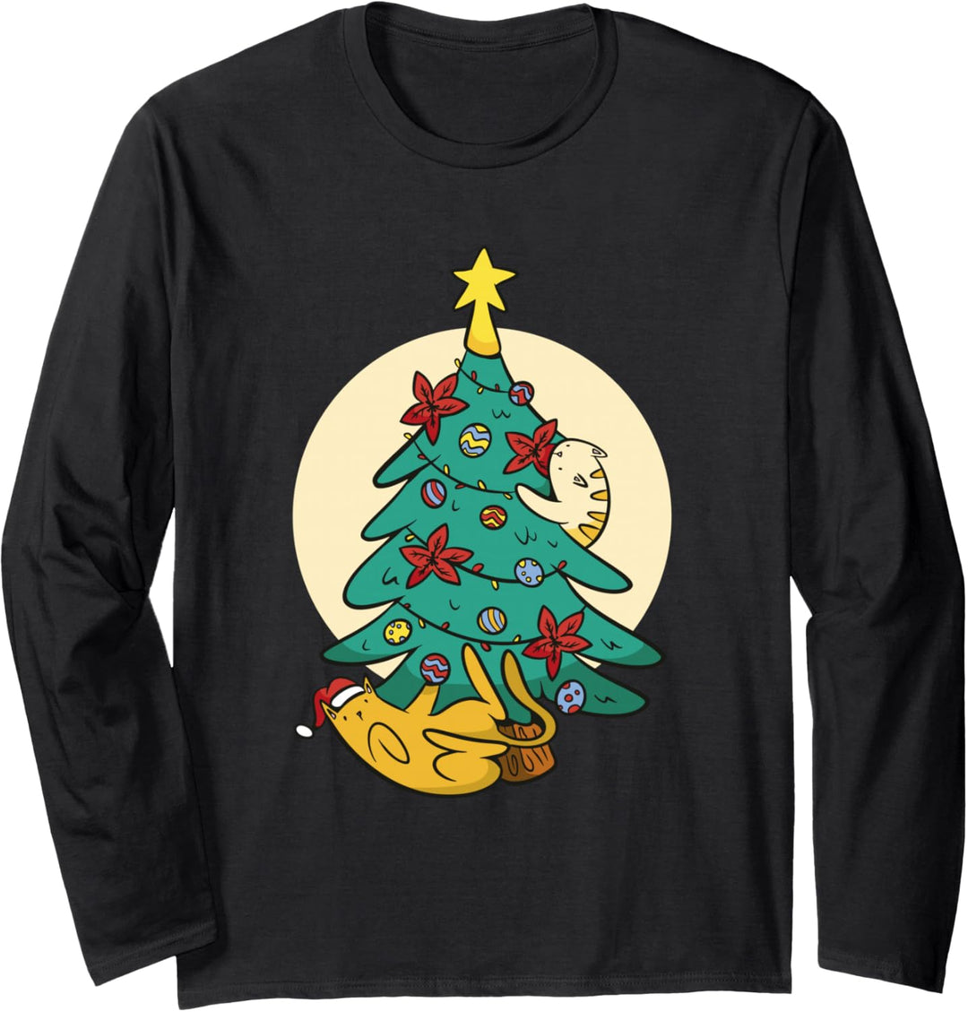 Frohe Weihnachten mit Katzen Weihnachtsbaum Cat Tree Langarmshirt