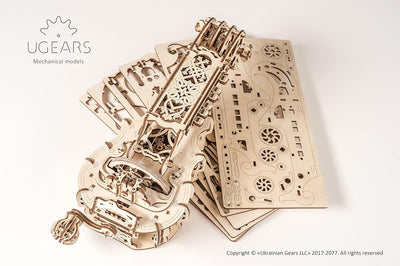 UGEARS Drehleier 3D-Holzpuzzle – Musikinstrument aus Holz, mechanischer Modellbausatz zum Bauen – DI