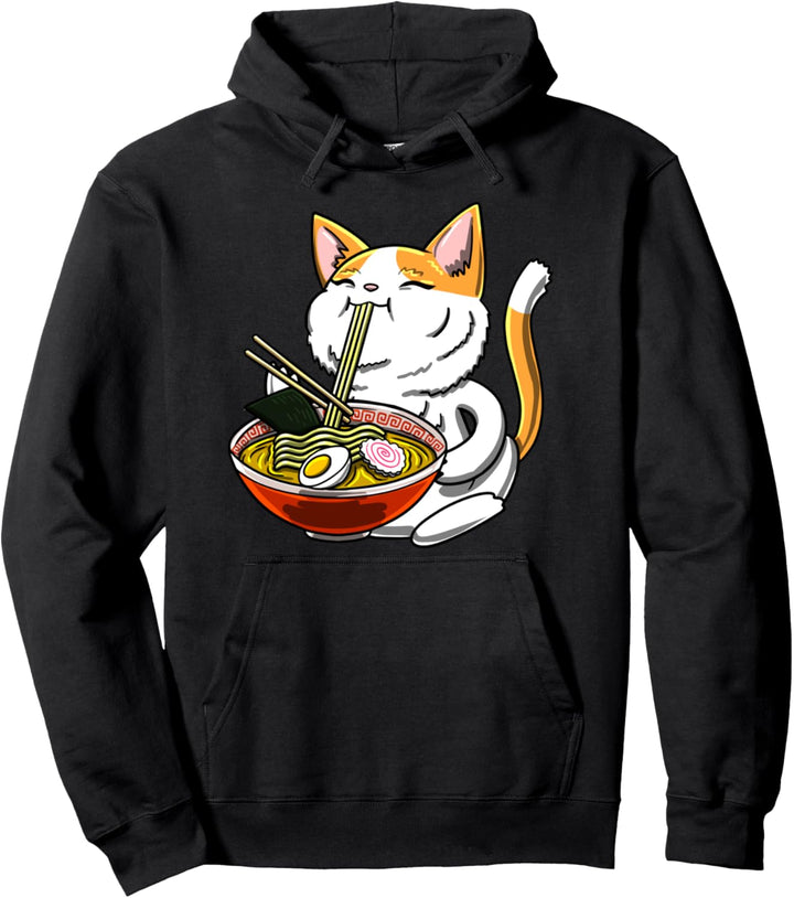 Anime Cat Ramen Funny Feline Tabby Animal Pet Lover Gift Pullover Hoodie