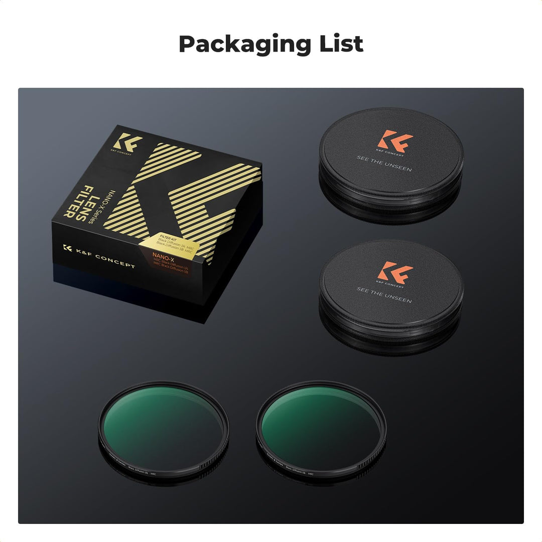 K&F Concept Nano-X Serie Black-Mist 1/4 Filter Filter & Black-Mist 1/8 Filter，77mm Black Promist Fil