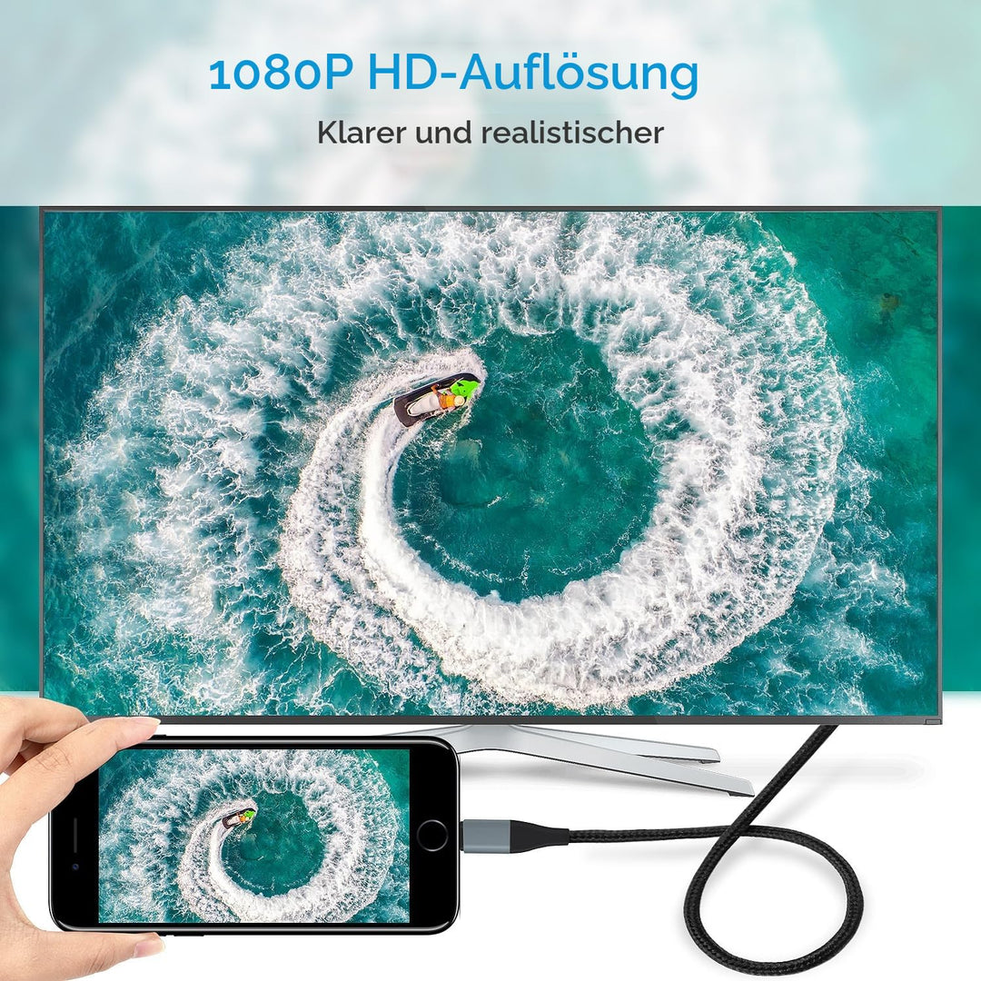lulaven HDMI-Kabel für iPhone,2,0 m HDMI-Konverterkabel,HDMI-Verbindungskabel,iPhone/Pad/Pod zu TV/M