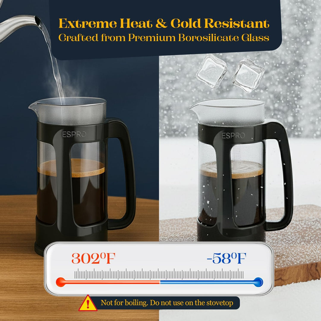 ESPRO P3 French Press Kaffeebereiter – Mit patentiertem Doppelfilter für kaffeefreien Satz, Schwarz,