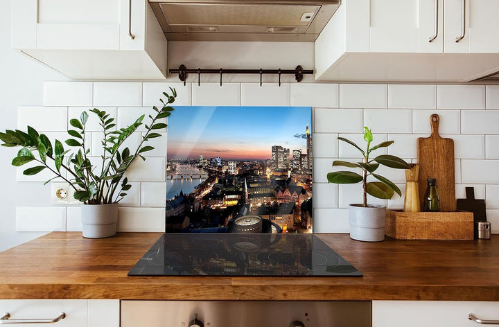 Frankfurt Skyline Herdabdeckplatte & Spritzschutz aus Echtglas | Für Herd-Kochfelder | 60x52 cm