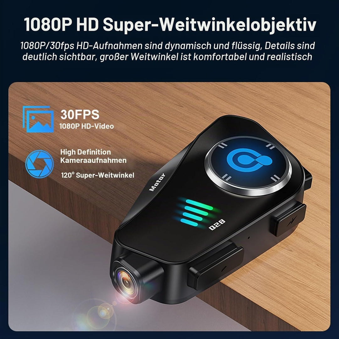 Motorrad Helm Headset Bluetooth mit 1080P Kamera Intercom Motorrad Gegensprechanlage Fahrrad Kommuni