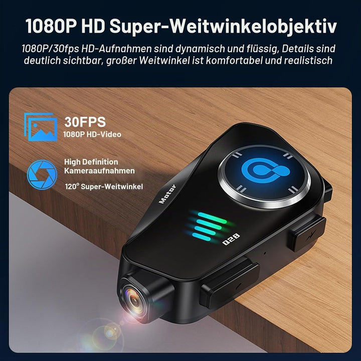 Motorrad Helm Headset Bluetooth mit 1080P Kamera Intercom Motorrad Gegensprechanlage Fahrrad Kommuni