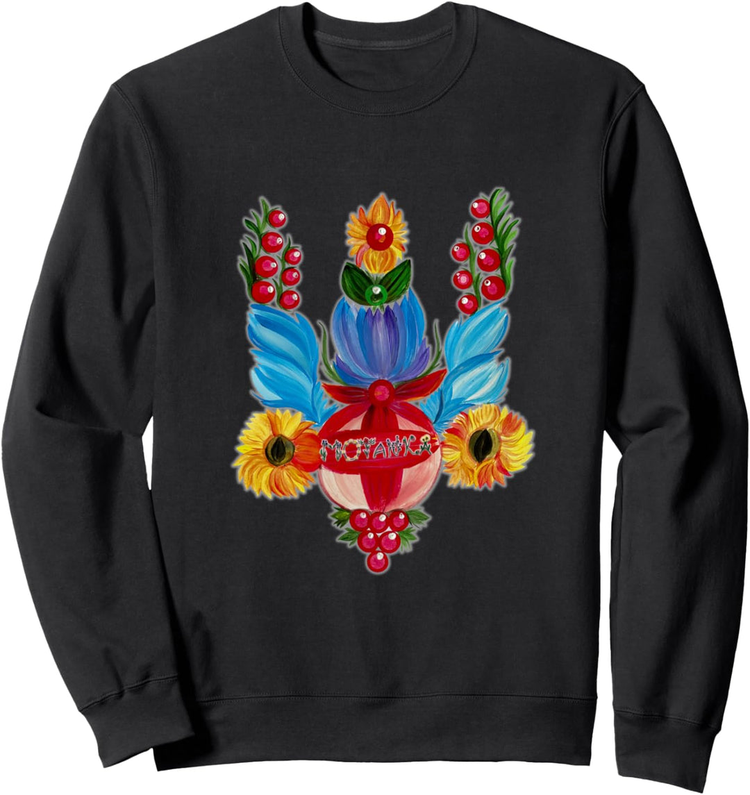 Ukrainischer Dreizack Petrykivka Malerei Motanka Puppe Sweatshirt