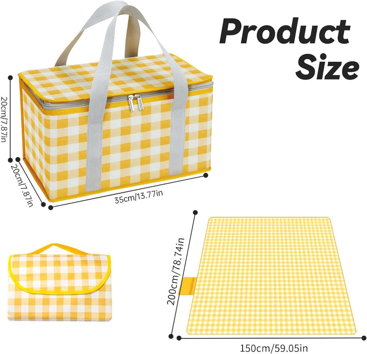 Isolierte Picknickkörbe, 35 x 20 x 20 cm Kühltasche Picknicktasche 15L, mit 150 x 200 cm Picknickdec