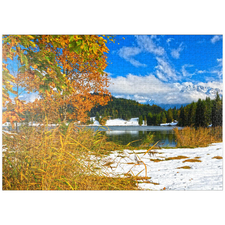 Der erste Schnee im Oktober, Geroldsee bei Klais gegen Karwendelgebirge mit Wörner - Premium 1000 Te